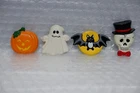 Vintage 1980's Halloween Lot of  4 Magnets Ghost, Bat, Skull, Pumpkin
