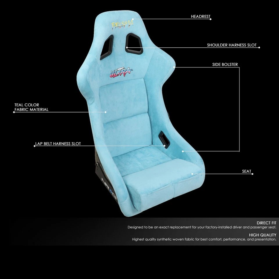 NRG innovations Alcantara Teal Prisma Fixed Back Bucket Seat FRP-302TEAL-ULTRA - Image 2 of 4