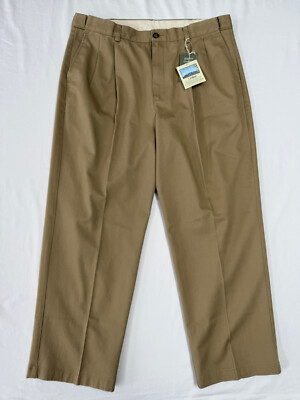 LL Bean Comfort Waist Khaki Pants Mens 38x29 Beige Pleated Preppy 0FPU8 New NWT