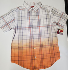 Wrangler Boy s Button Down Coral Plaid Short Sleeve Cotton Blend Shirt Sz M8 NOS