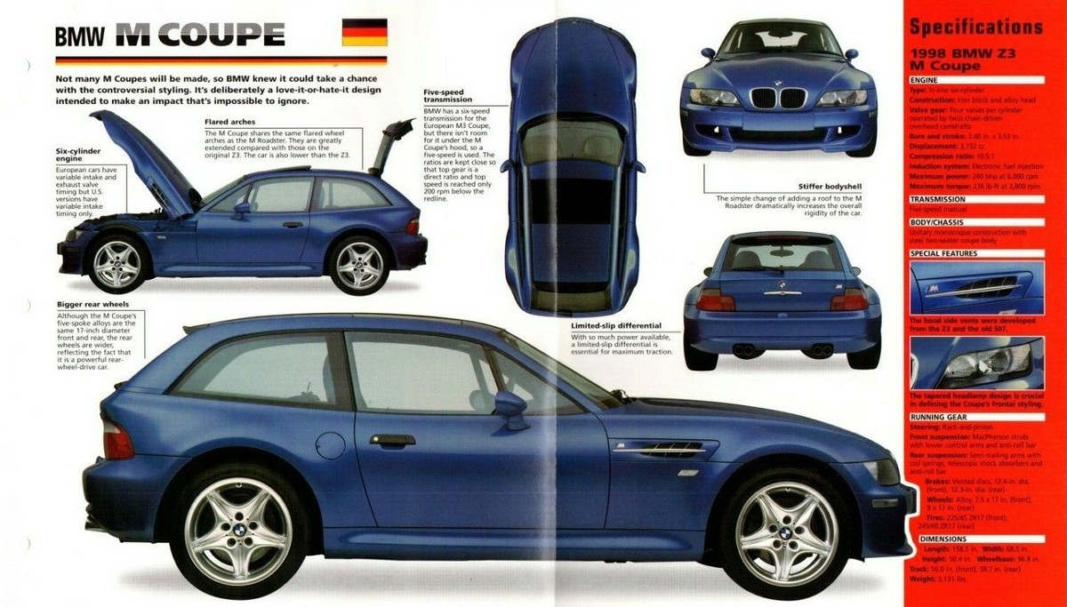 1998 BMW M COUPE (Z3) SPEC SHEET/Brochure/Pamphlet/Flyer | eBay