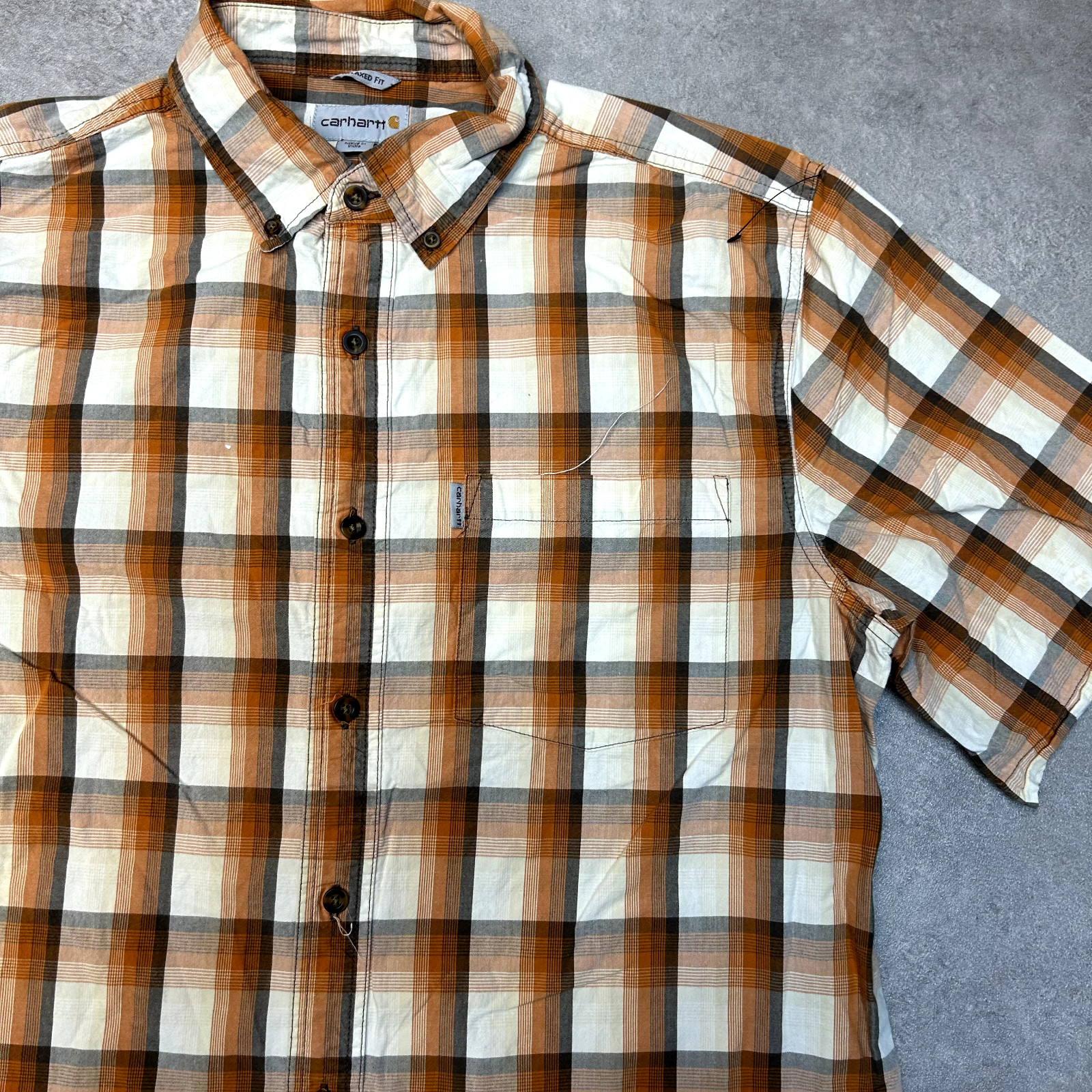 Carhartt Checkered Shirt Mens Large Short Sleeve Workwear Button Down Top Orange image 4