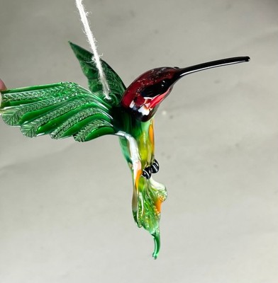 Blown glass bird Hummingbird figurine hanging ornament murano style green 4.9''