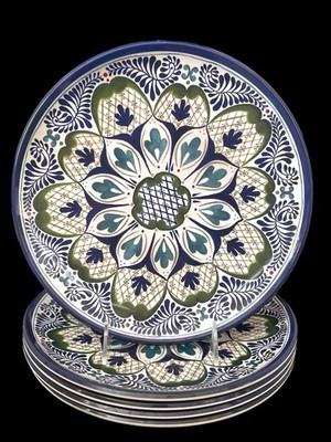 Williams Sonoma  Blue & Green Talavera Floral Melamine Dinner Plates Set Of 5