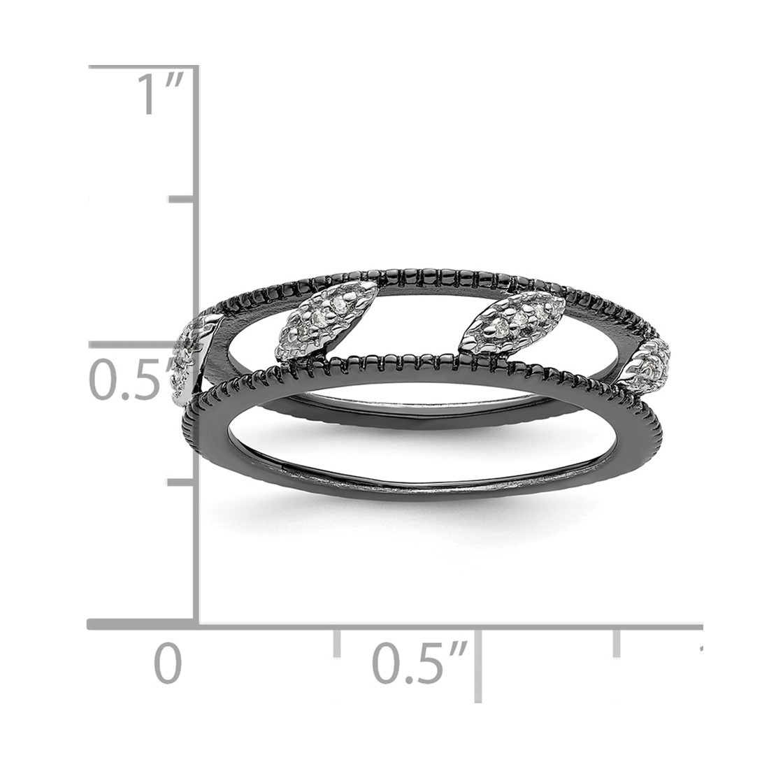 2 Rings Layout Sterling Silver Stackable Expressions Ruthenium-plated Diamond Jacket ...