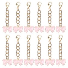 12Pcs Pink Party Favors Bow Key Chain, Key Ring Bows Keychain Charm, Solid
