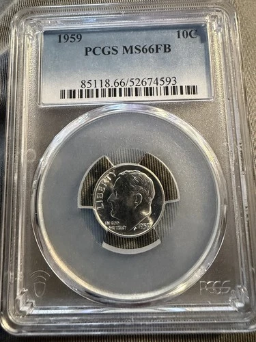 1959 Roosevelt Dime – PCGS MS66 FB – 90% Silver 10C – Full Bands