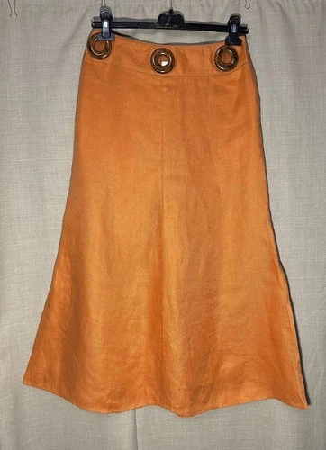 VALENTINO vintage Women Skirt with eyelets on the belt A-line orange Italy