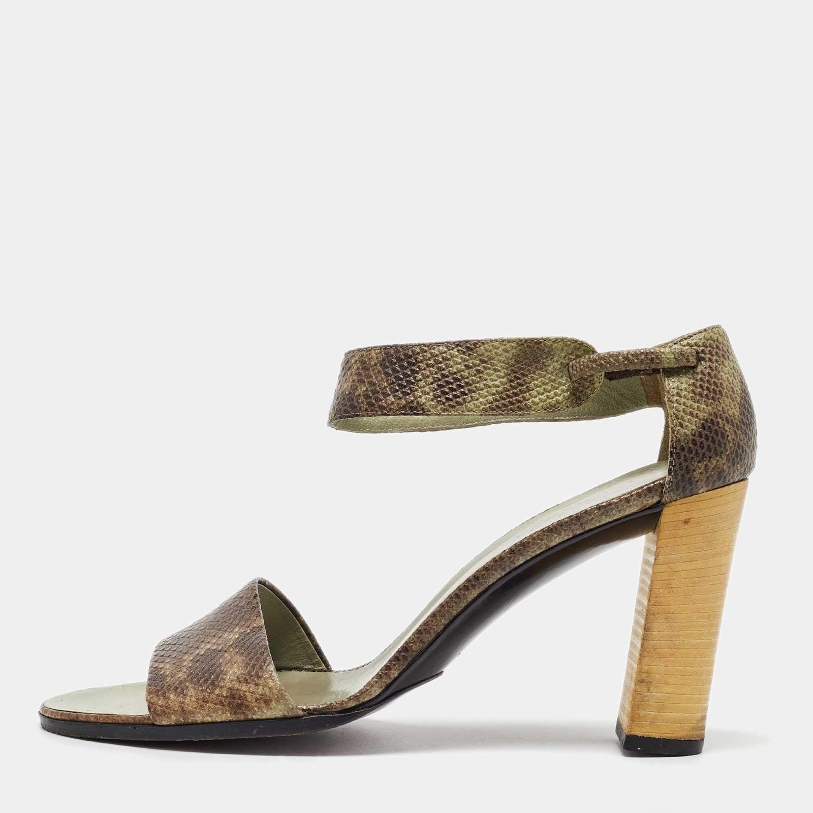 Gucci BrownMint Green Karung Leather Ankle Strap Sandals Size 375