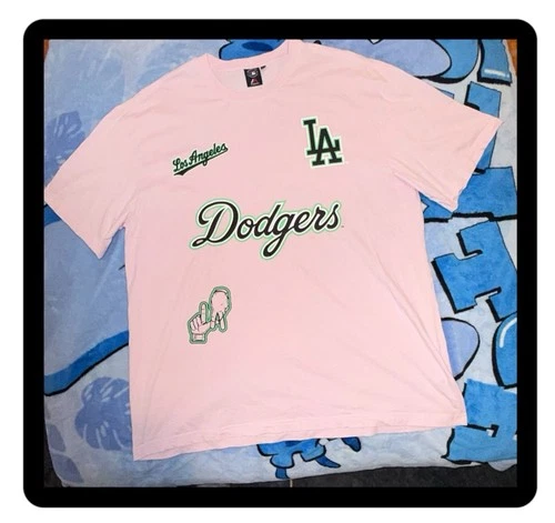 Los Angeles Dodgers X MLB X Majestic Graphic Logo /Script Tee Mens XL Pink Green - product listing photo