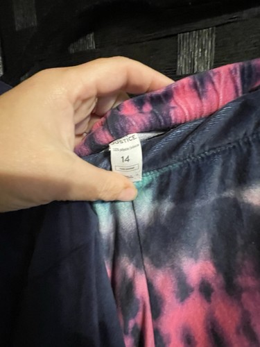 Justice Pajama Pants Girls 14 Navy Tye Dye Fleece Colorful Soft Set - Picture 4 of 8