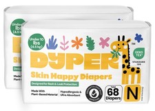 - Pack of 2 Newborn Baby Diapers 68 Count - Leak Proof Plant Based Hypoalle...