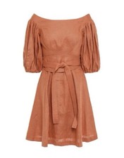 Zimmermann Rust Linen Mini Dress Size 0 AU 8 US 4 Orange Belted