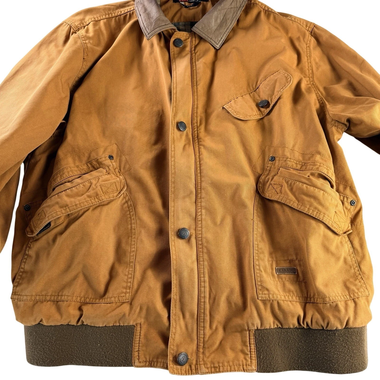 Kakadu Traders AU Tan Canvas Leather Bomber Barn Work Jacket Heavy Duty Men's L - product detail image 4