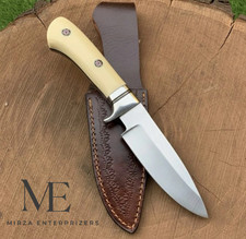 CUSTOM HANDMADE D2 TOOL STEEL BLADE HUNTING BOWIE KNIFE WITH LEATHER SHEATH
