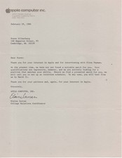 Apple Computer Rejection Letter Vintage February 29, 1984 Cupertino