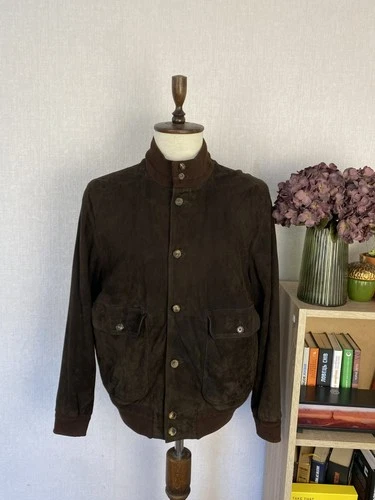 Enrico Mandelli Milano Brown Suede Italian Tailored Bomber Jacket 44, EU 54 - product listing photo