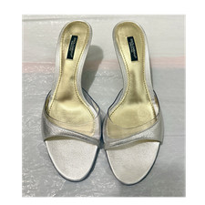 Dolce&Gabbana Silver Leather PVC Mule Heels Clear Strap Slip-On Women's US 8