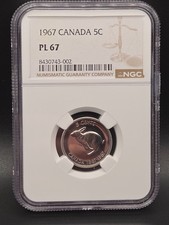 1967 Canada 5 Cent coin "Hopping Rabbit" NGC PL67 Proof Like KM#66