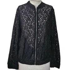 Black Lace Full Zip Jacket Size 1XL