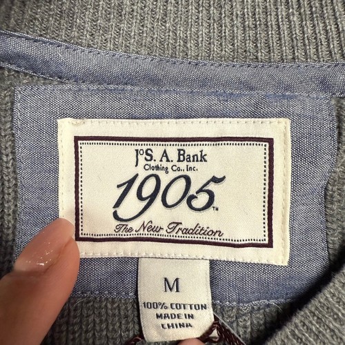Jos. A Bank 1905 Mens Ribbed Knit Crewneck Sweater Elbow Patches Gray Medium NWT - Picture 2 of 6