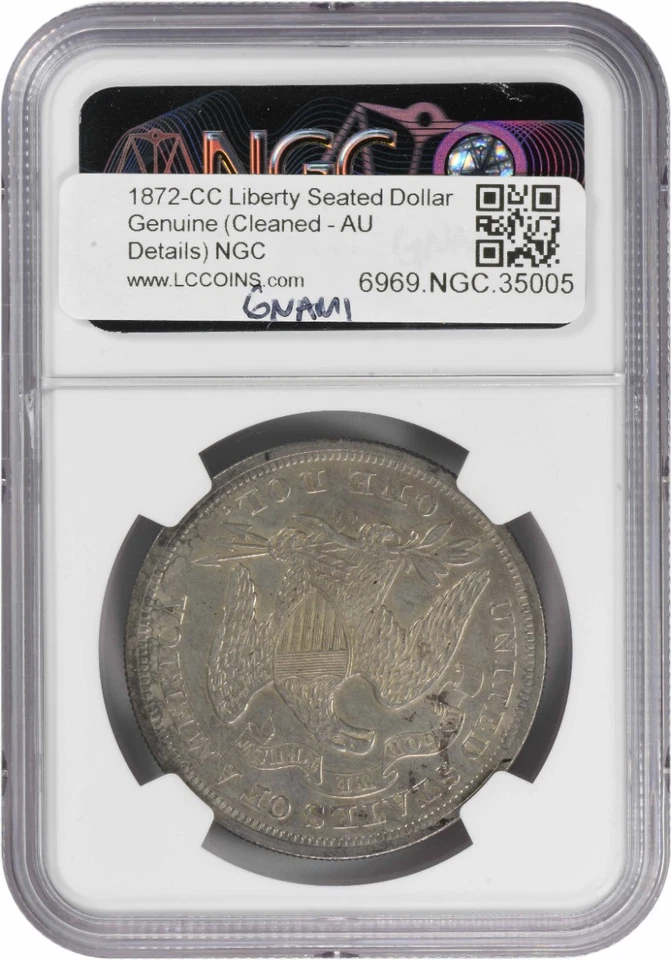 1872-CC Liberty Seated Silver Dollar Genuine (AU Details - Cleaned) NGC - Image 2 of 4