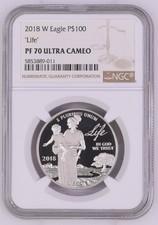 2018 W PLATINUM 1 oz AMERICAN EAGLE "LIFE" $100 PROOF COIN NGC PF 70 UC 3000.00 per troy oz