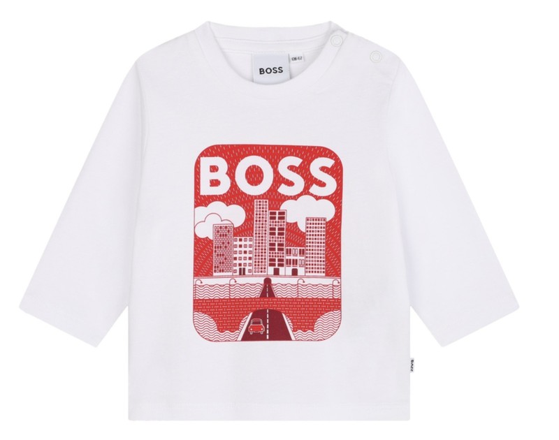 BOSS - Red & White Logo Long Sleeve Top