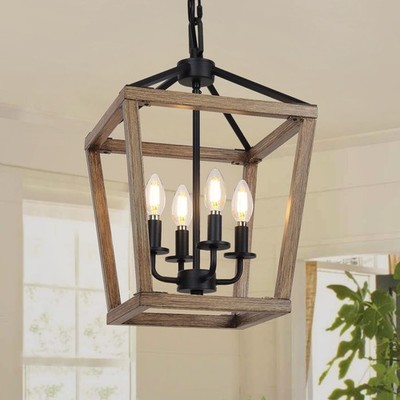 4 Light Farmhouse Chandelier, Rustic Ceiling Lantern Brown 