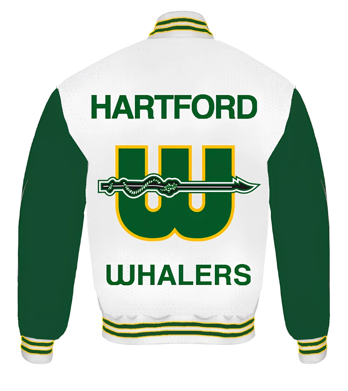 Hartford Whalers NHL Varsity jacket White Body Green Faux Leather All Sizes