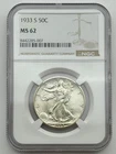 1933-S 50C Walking Liberty Half Dollar, NGC MS62, Collector Coin.