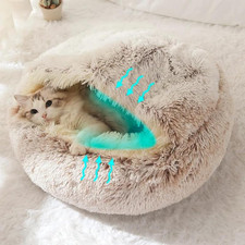 Cat Bed round Fluffy Hooded Cat Bed Cave, Anti-Anxiety Cave Bed with Hooded Blan