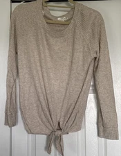 Stitch Fix Nine Britton Billie Tie Front Brushed Waffle Knit Top Light Brown M