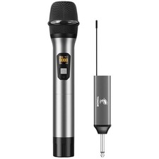 Wireless Microphone, 15 Channel UHF Metal Cordless Handheld Mic System with R...