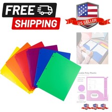 Plastic 2-Pocket Folders for 3-Ring Binders, 6 Pack, Assorted Colors 3 Hole P...