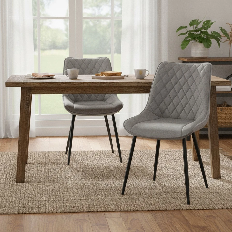 Velvet Dining Chairs Set of 2 Light Grey Armless Upholstered Kitchen Lounge - Image 1 of 4