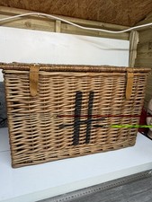 Large Harrods Wicker Hamper Basket Lined Leather Straps & Handles Storage Box
