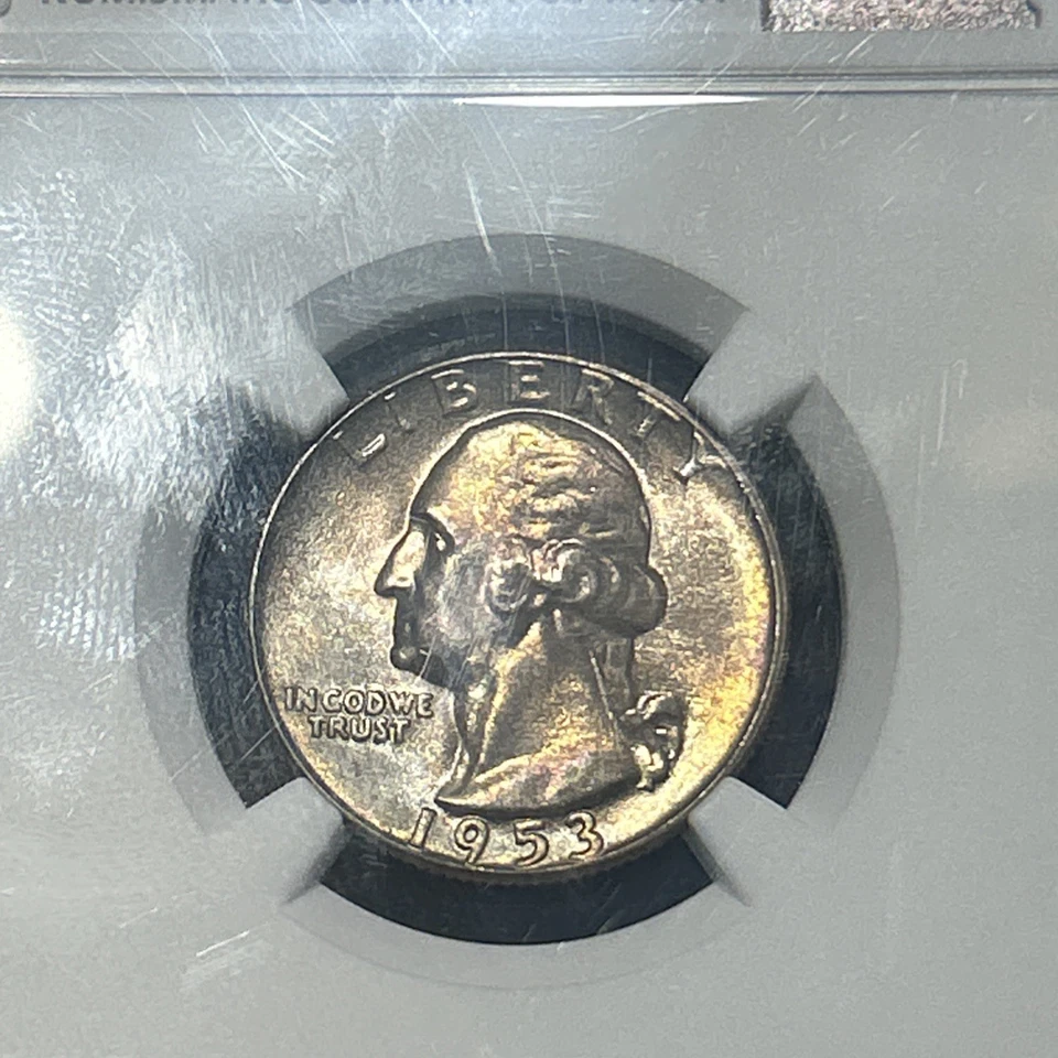 1953 WASHINGTON SILVER QUARTER VERY BEAUTIFUL TONING SCARCE TUFFR DATE NGC MS 67 - Image 4 of 4