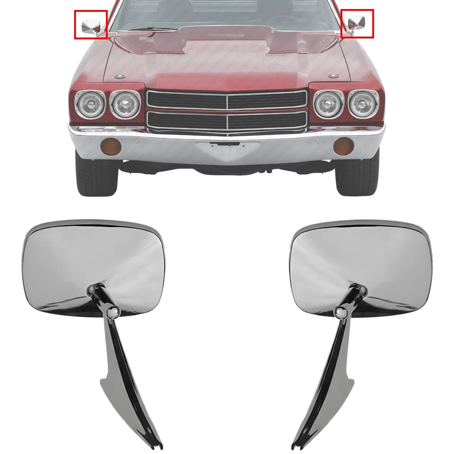 Side View Door Mirror Set Chrome For 70-72 Chevrolet Chevelle El Camino Monte
