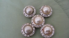 Estate Older Vintage Faux PearlRhinestone Lot of 5 Button Covers NICE