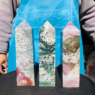 3PC 4.68LB Natural water grass agate column Obelisk crystal sample column 2702