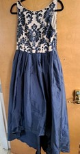 ADRIANNA PAPELL Embroidered Lace & Taffeta Ballgown In Navy/ Nude - Size 10