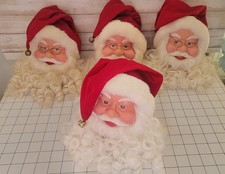 Vtg Santa Claus Head Ornament Rubber Plastic Face 6" Christmas Set Of 4