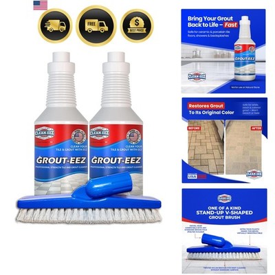 Clean-eez Grout Cleaner 2 Pack with Stand-Up Brush Attachment - Stain Remover...