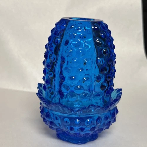 Fenton Blue Hobnail Pressed Glass Fairy Lamp Candle Holder
