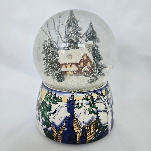 Musical Snow Globe 5.5" Blue Castle In The Sky Winter Cottage Lights Turns