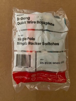 Deako 3-Gang Backplate, Simple Rocker Switch, DS-BS3X-WHNL-UCQ BUY MORE & SAVE!!