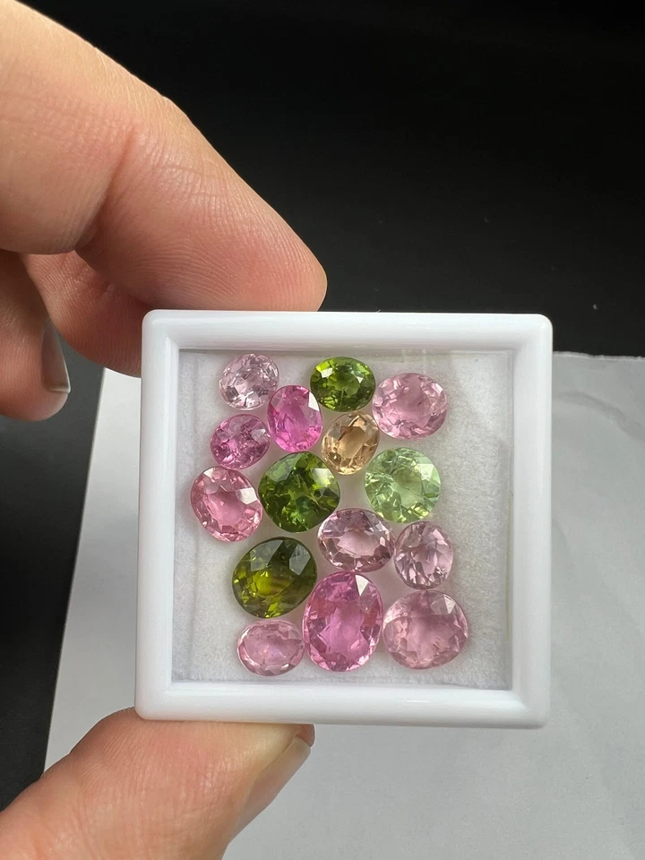 Natural Multicolour Tourmaline – 24.80 ct 15 Pc Round Faceted Green - Image 4 of 4