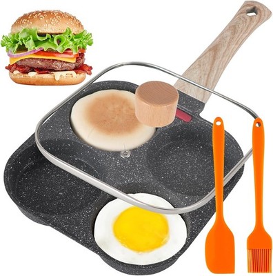 4 Cup Egg Pans Nonstick Aluminum Omelette Pan W/ Lid Healthy Egg Skillet