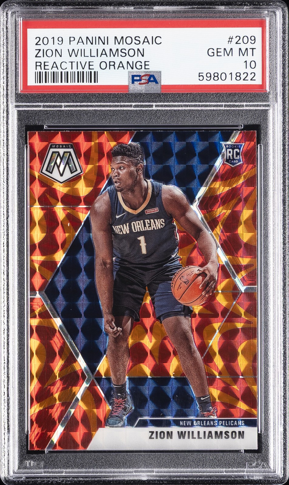 2019 PANINI MOSAIC REACTIVE ORANGE #209 ZION WILLIAMSON ROOKIE RC PSA 10